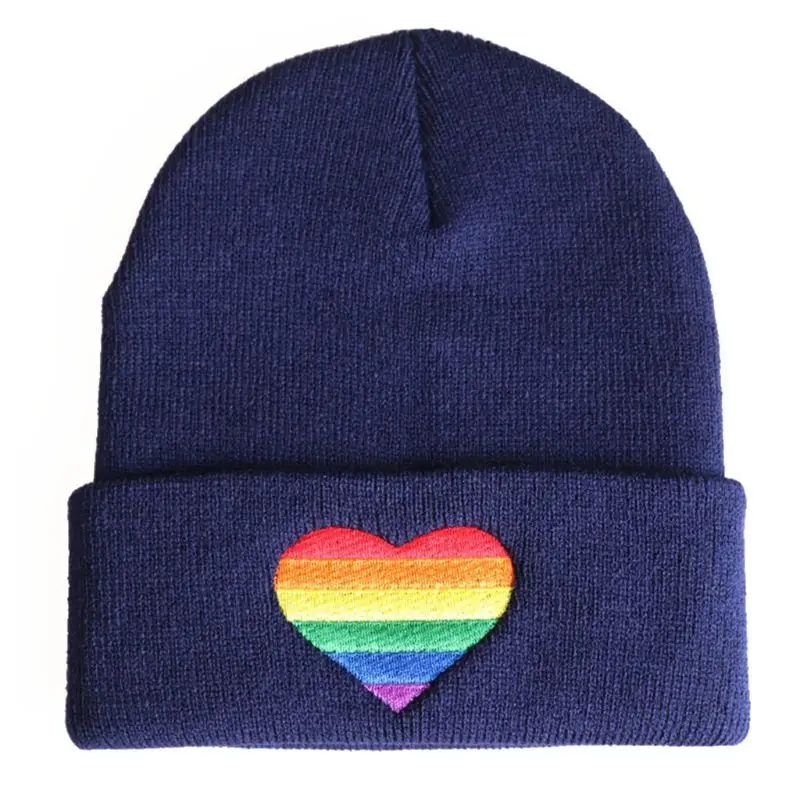 Унисекс Радуга Сердце вязанная шапка с вышивкой зима осень Pride LGBT шапочка