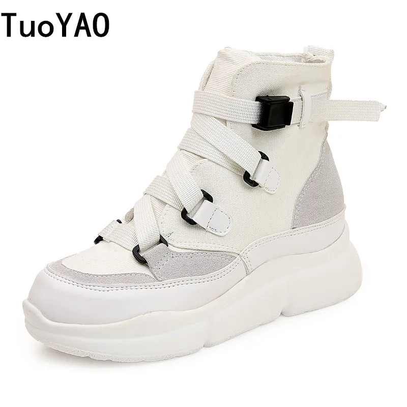 

2019 Fashion Autumn Women's Ankle Boots Walking Ladies Canvas Boots 2019 High Platform Sneakers Wedges Heels Winter Boots Woman