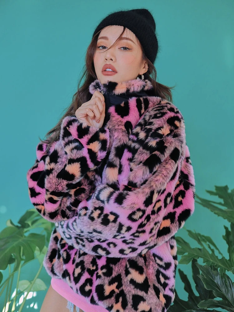 TXJRH, корейский стиль, леопардовые свитшоты, искусственный мех, кудрявый, мохнатый, верхняя одежда, свитшоты, джемпер, стильный, для женщин, зимний, сохраняющий тепло, пальто, топы