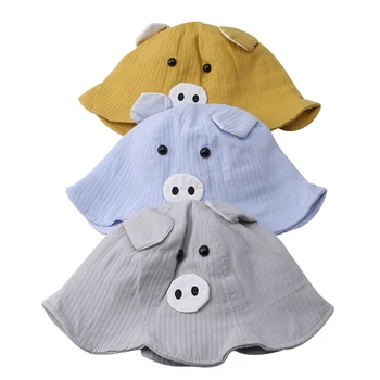 

2020 Baby Hat Summer Autumn Cartoon Pig Print Cotton Baby Hat Kids Girls Fishman Cap Beach Sun Hats Mesh Baby Cap