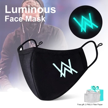 

Luminous Mask with 2Pcs Filters Adult Black Masks Reusable Washable Fabric Mouth Cap Electronic Music Party Outdoor Face Cover