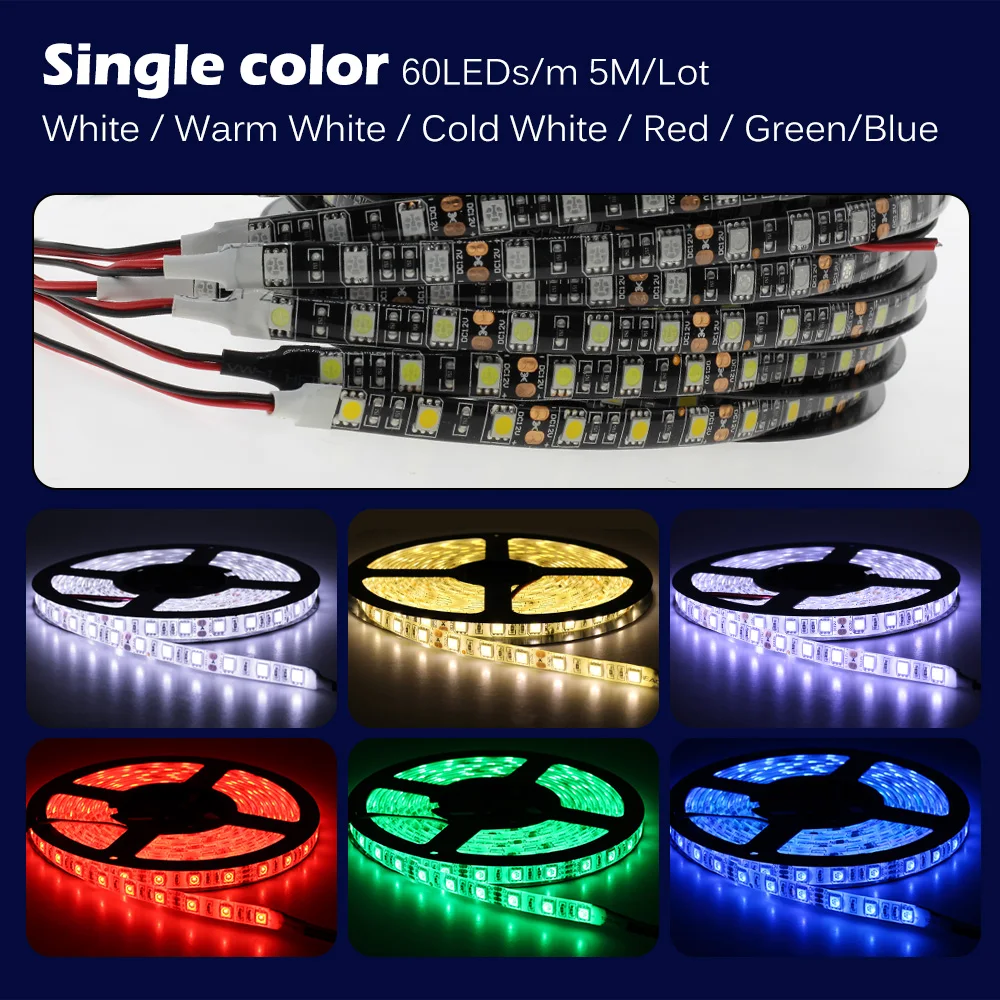5050 LED Strip Black PCB DC12V Flexible LED Light 60LED/m RGB/White/WW Red Green 