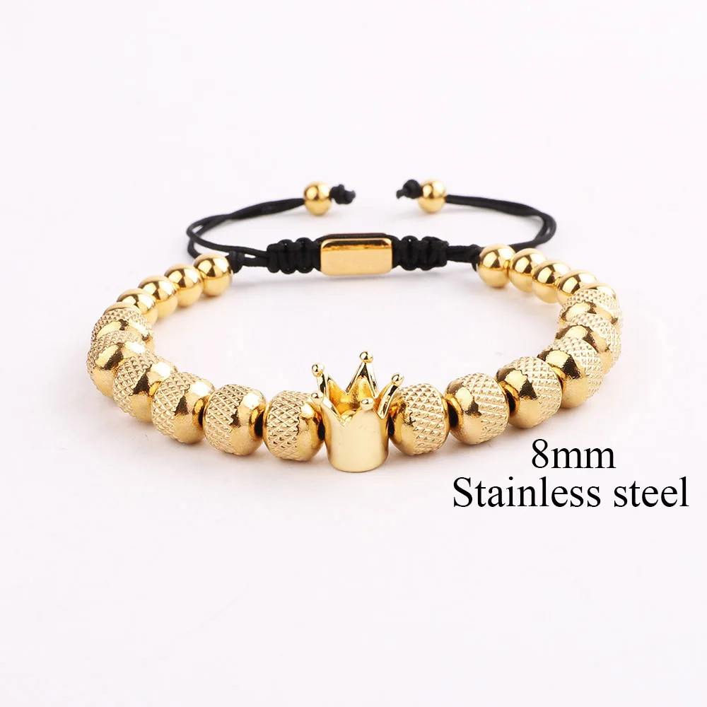 Men Bracelet Crown Charm Handmade Stainless Steel Beads Macrame Bracelet Men Jewelry Gift - Image 2