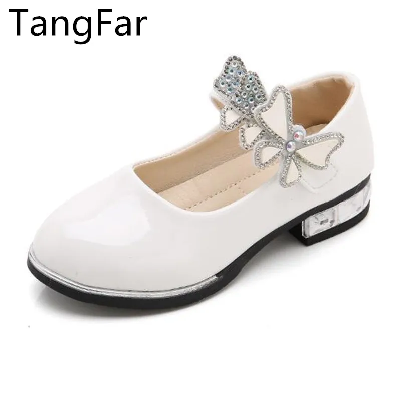 white Туфли Mary Jane из лакированной кожи с бантом для девочек; удобные детские белые лоферы на среднем каблуке; белые блестящие мокасины для выступлений - Цвет: white