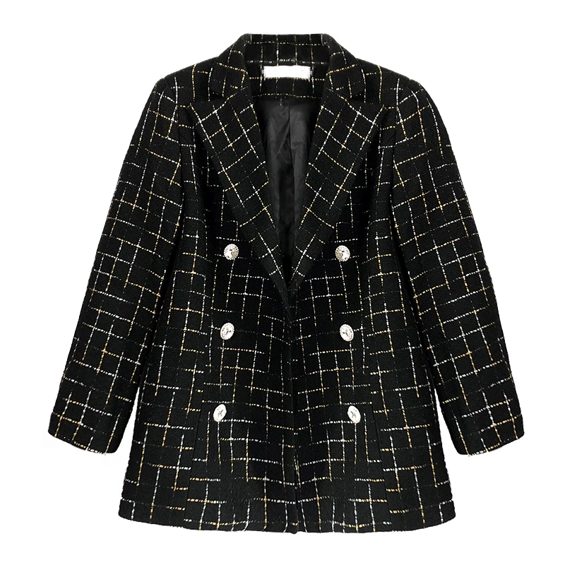 

autumnWomen's temperament casual check small suit female spring European and American retro students thick tweed jacket suit