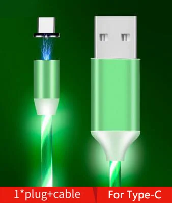 Car Charging Cable LED Luminous Magnetic USB Cable For Hyundai solaris accent i30 ix35 i20 elantra santa fe tucson getz - Название цвета: For Type-C Green