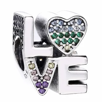 

New 925 Sterling Silver Bead Charm The Rainbow Word Love With Multi-Colored Cryatal Beads Fit Pandora Bracelet Diy Jewelry