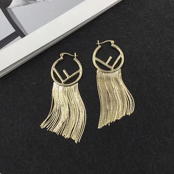 

European Brand Fashion Letter F Earrings Alloy Metal Long Tassel Trend Drop Earrings for Women Girls
