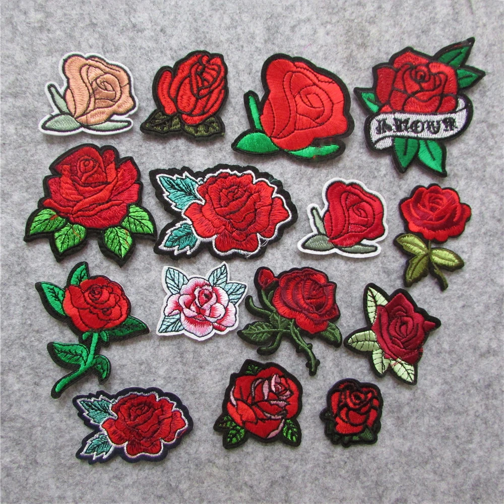 Parches bordados para planchar en la ropa, calcomanías con estampado de flores rosas, a la moda, para manualidades|embroidered iron|iron on patchesembroidered iron on - AliExpress