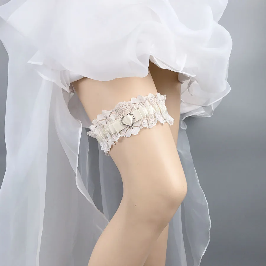 Jarretelles Mariée Dentelle Noire Avec Nœud Et Croix Cristal - Accessoire Sexy Élégant