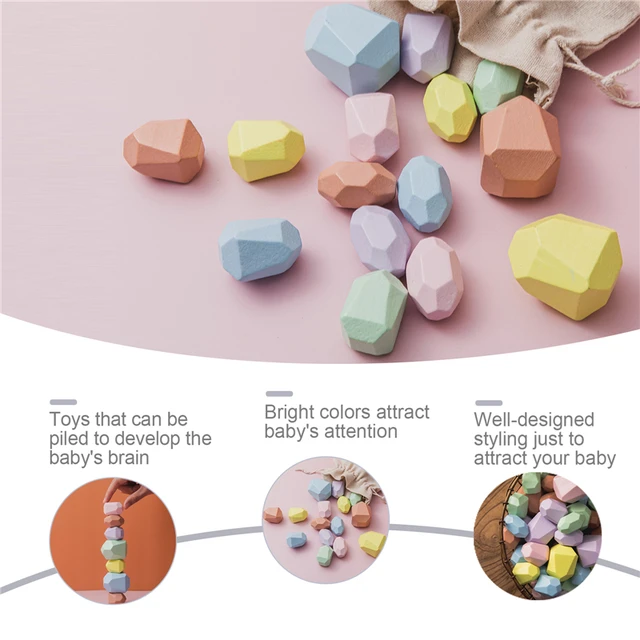 Wooden Stones Montessori Toy Creative Nordic Style Stacking Rainbow Game Set Balancing Building Blocks Wood Toy Gift 5