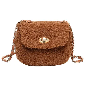 

Fashion all-match new plush female bag shoulder messenger small square bag trend leisure lock chain chain plush bag