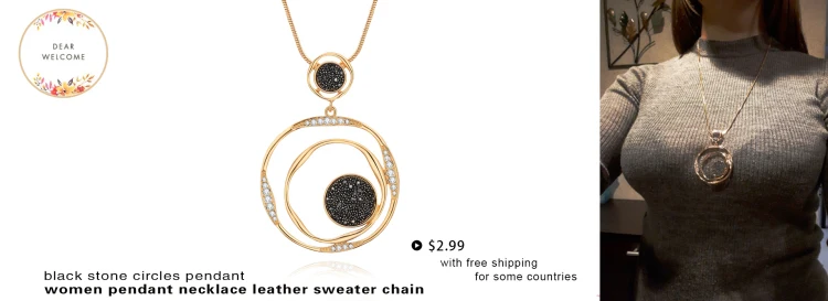 Роскошный черный кристалл из нержавеющей стали ожерелье свитер цепь Большая подвеска в виде колец длинное ожерелье для женщин модные ювелирные аксессуары