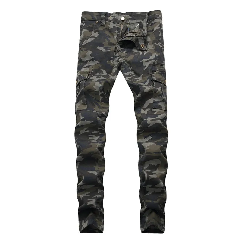 Camouflage Спортивные штаны, мужские камуфляжные джинсы, плиссированные, плиссированные, свободные, тонкие, мужские, обтягивающие, Стрейчевые джинсы, брюки, Pantalon, милитари, Homme, Новинка - Цвет: Camouflage