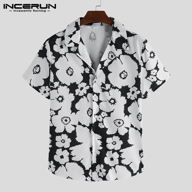 Fashion Men Hawaiian Shirt Short Sleeve Lapel 2020 Streetwear Floral Print Shirts Men Beach Slim Blouse Casual Chemise INCERUN