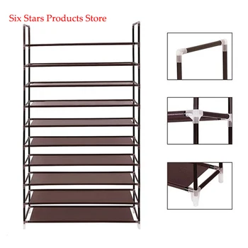 

USA Shipping Simple Assembly 10 Tiers Non-woven Fabric Shoe Rack with Handle Dark Brown Shoes Storage Cabinet Organizer