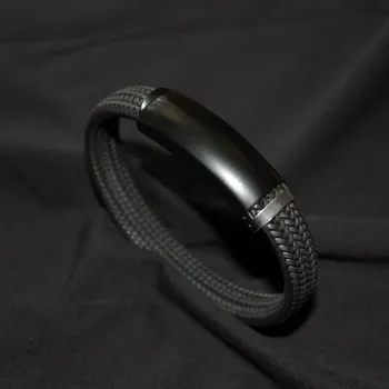 

New Classic Style Men Silicone Bracelet Black/Silver Color Stainless Steel Button Neutral Accessories Hand-woven Jewelry Gifts