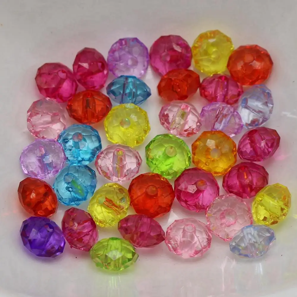 

200 Mixed Colour Transparent Acrylic Faceted Rondelle Spacer Beads 8X10mm