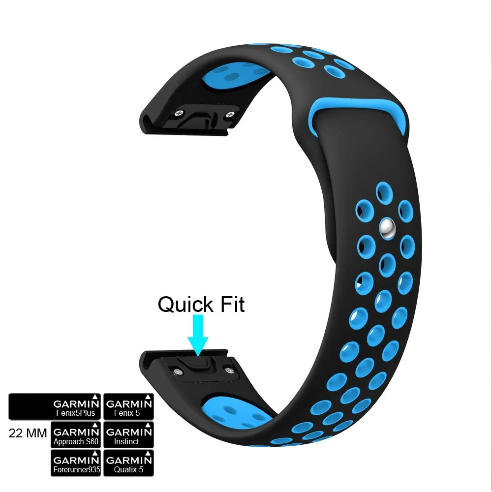 22 мм силиконовый ремешок для Garmin Fenix 5, forerunner935, Quati x5/Instinct быстрая установка металлические ремешки для часов модные ремешки для часов - Цвет ремешка: black blue