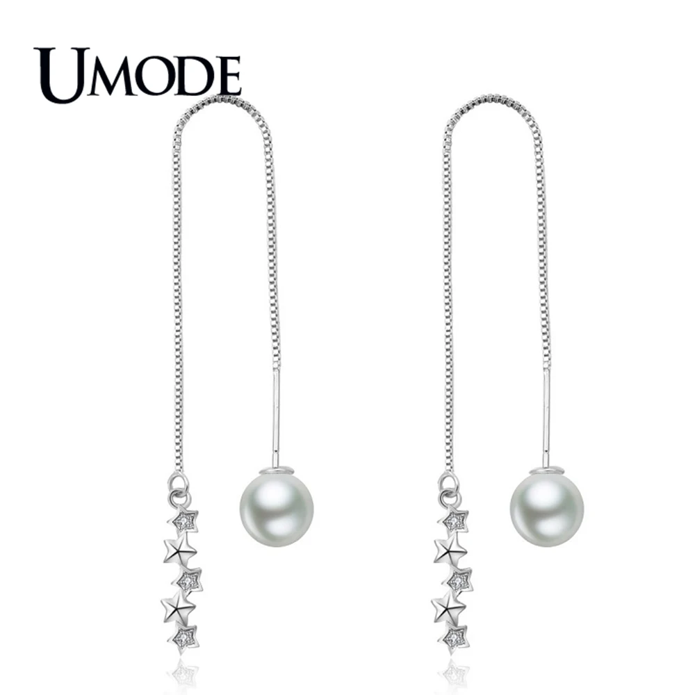 Женские серьги-подвески с жемчугом UMODE модные серьги цирконием в виде звезд