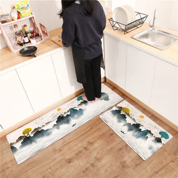 

Beautiful Landscape Print Kitchen Mat PVC Leather Kitchen Carpet Non-slip Easy To Scrub Floor Mat Modern Home Decoration Doormat