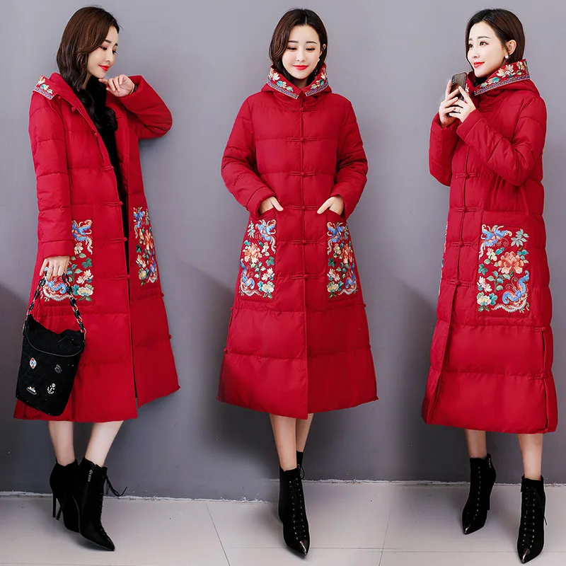 

2019 Winter Hooded Fashion Printed Retro Pocket Gentle Glorious Cotton-padded Clothes Qrsld1928