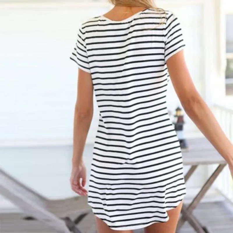 

WOMEN'S Dress Europe And America Summer New Style Fashion Stripes Base Shirt Dress Crew Neck Loose Short Sleeve T-shirt Dress