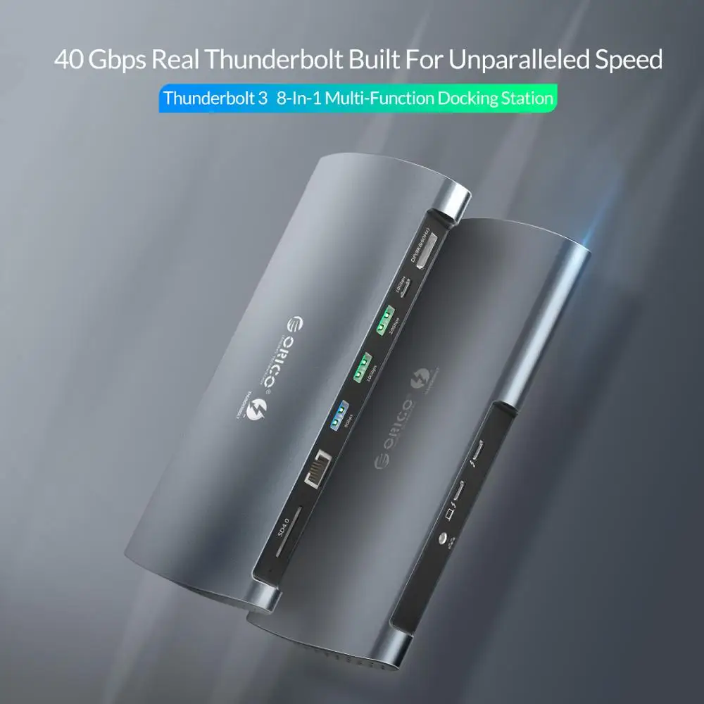 Док-станция ORICO Thunderbolt 3 usb-хаб type C-DP HDMI USB 3,0 RJ45 SD 60 Вт зарядный адаптер 40 Гбит/с для Macbook Pro huawei
