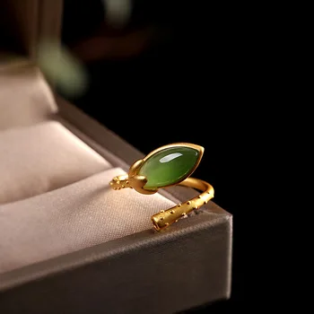 

Fashion Small Fresh S925 Sterling Silver Ornament Gold-Plated Women's Hetian Jasper Ring
