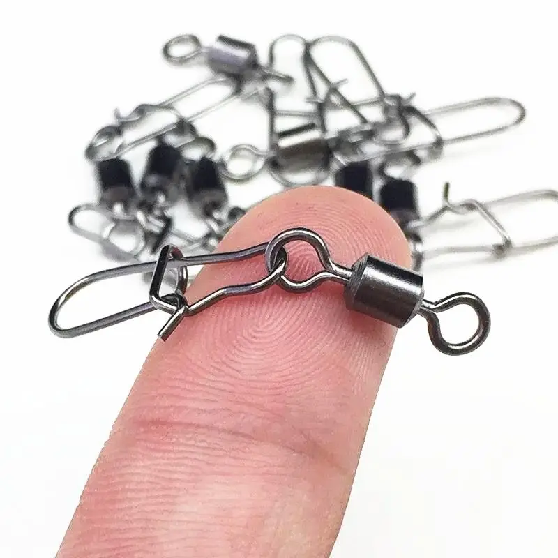 

50pcs Fishing Connector Pin Bearing Rolling Swivel Stainless Steel Snap Fishhook Lure Swivels Tackle 2# 4# 6# 8#10# 12#14#