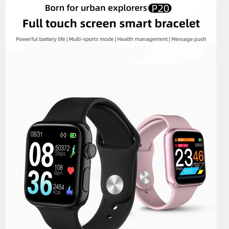 P20 Smart Watch Men IP68 Waterproof Touch Heart Rate Blood Pressure Oxygen Women Smartwatch for Android IOS Pk W34 T70 Dropship