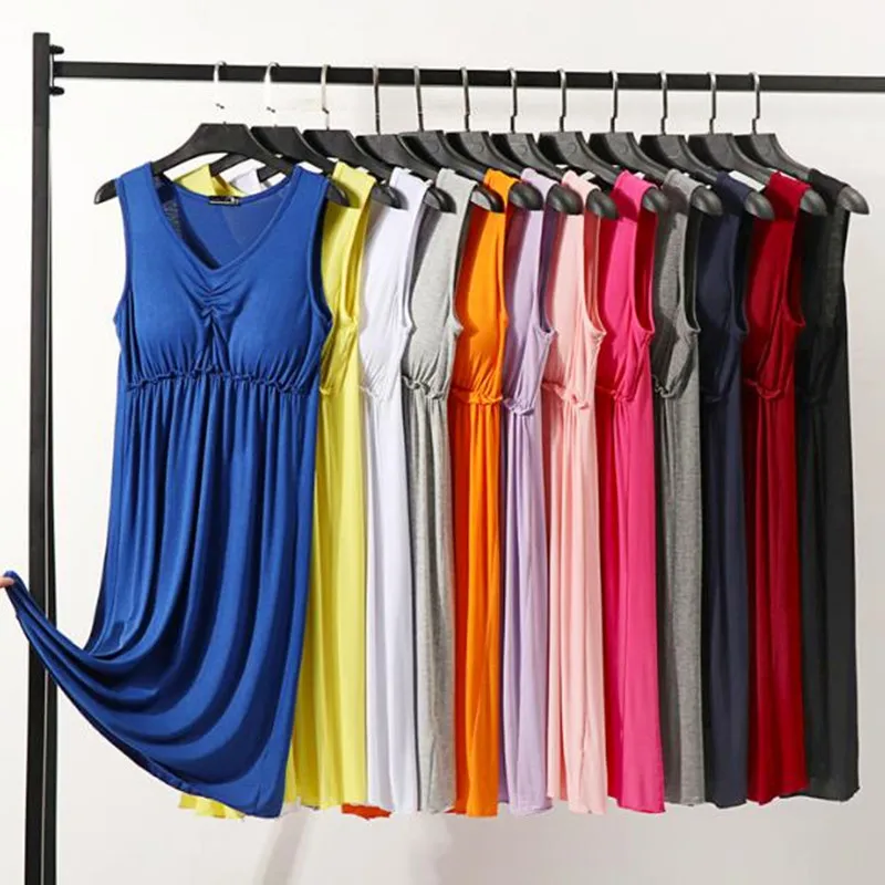 

Korean modal sleepwear female chest pad nightdress summer v-neck sleeveless camisole night shirt bottoming dress women nightgown