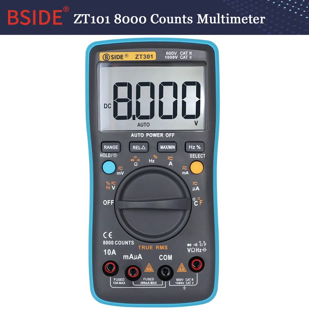 Цифровой мультиметр BSIDE серии True Auto Range Multimetro Вольтметр Амперметр емкость температура Гц NCV тестер - Цвет: ZT301