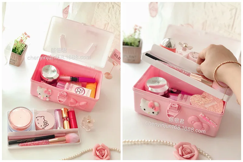 Hello kitty Пластиковый Контейнер Для Хранения Подарочная игрушка коробка для ювелирных изделий ящик для косметики Настольный органайзер для таблеток