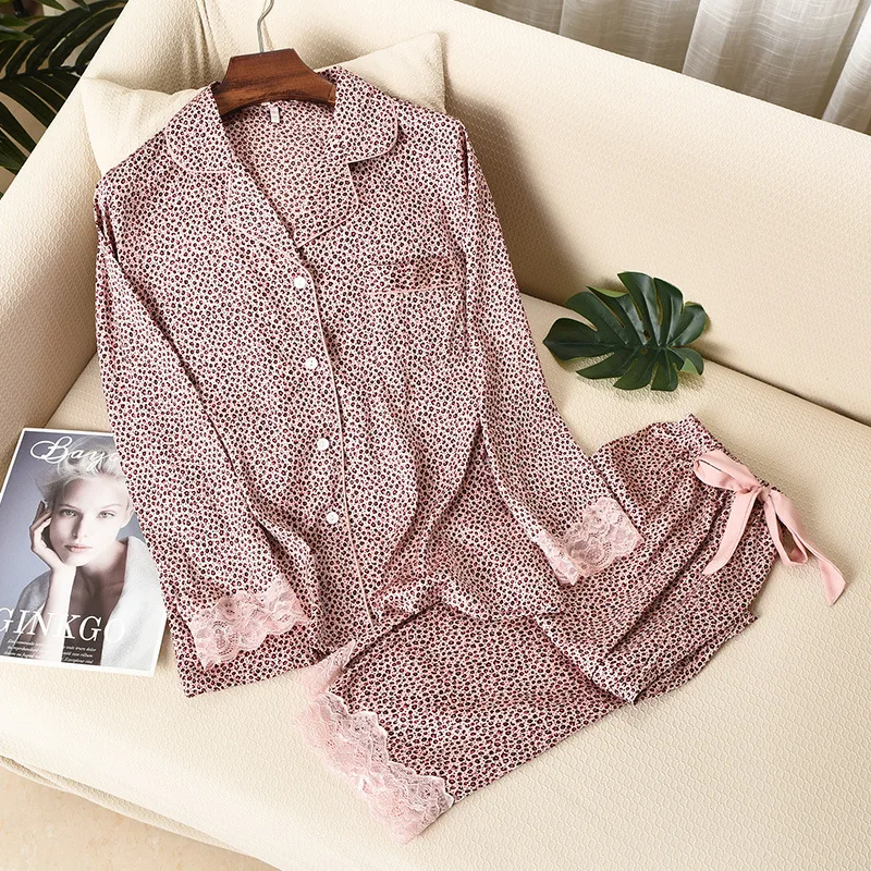 Women Pajamas Set Women Pajama Suit Lisacmvpnel Leopard Print Women Pajama Set Ice Silk Soft Touch Long Sleeve Suit Pyjamas