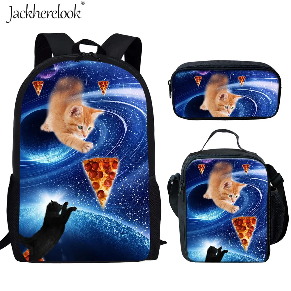 Jackherelook 3 шт. забавный кот/мопс едят пиццу печати Школьный рюкзак мальчик/девочка студенческий карандаш мешок бульдог основной животных Школьный ранец - Цвет: HMM1211CGK