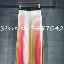 Женская плиссированная юбка с градиентом и высокой талией; сезон весна-лето; новая юбка до середины икры