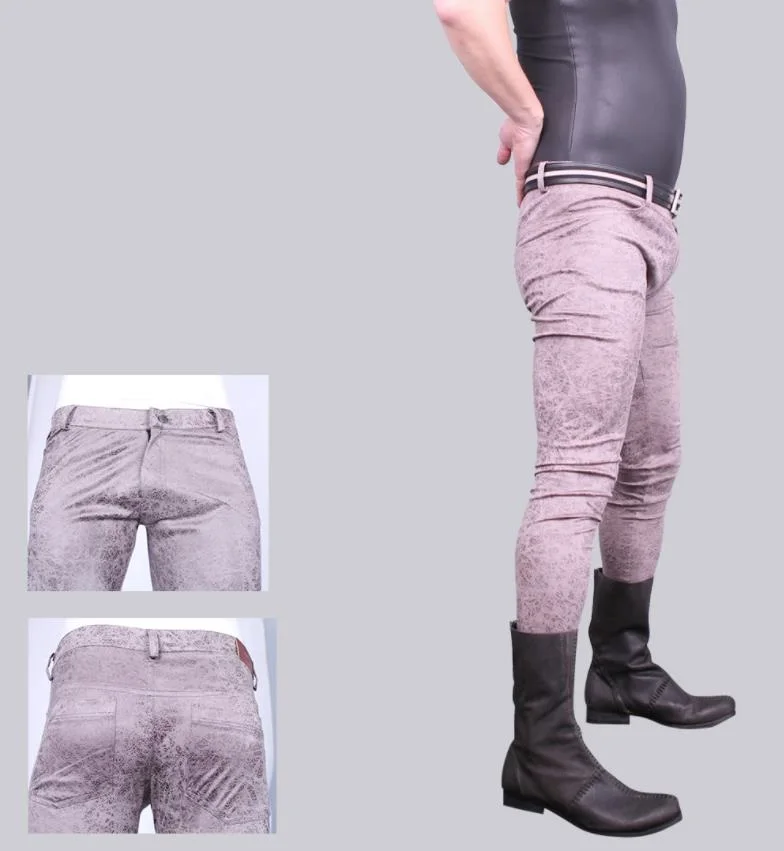 Description Picture 3 of itemMen Sexy Pants Faux Leather Velvet Trousers Slim Tight Casual High Stretchy Stylish