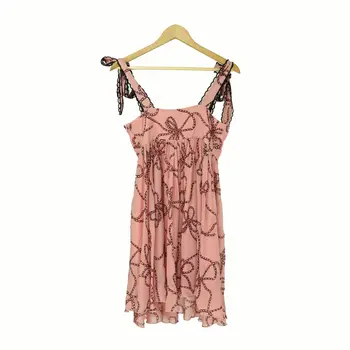 

Pink Sweet Sling Print Women Mini Dress Ladies Elegant Short Dress Female Clothes For Holiday