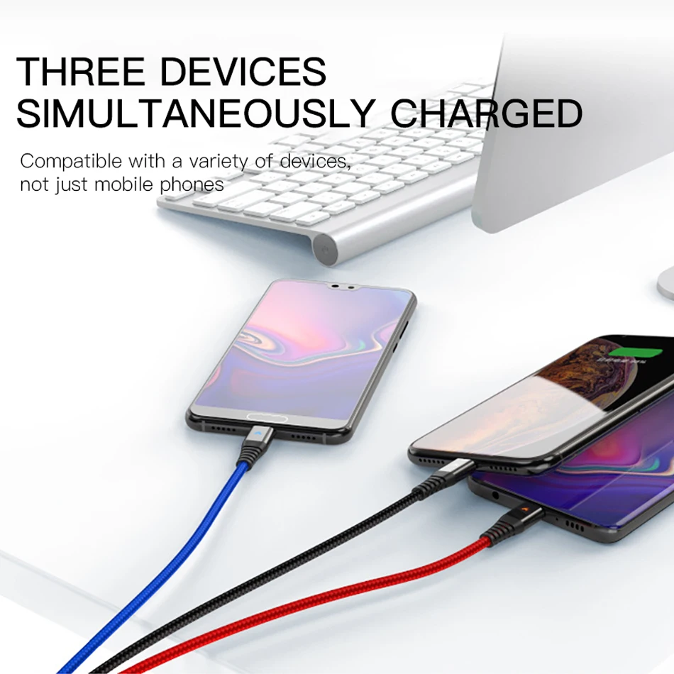 ACCEZZ USB 3 в 1 кабель для мобильного телефона Micro usb type C 8Pin 2.4A шнур для быстрой зарядки данных для iPhone samsung Xiaomi huawei