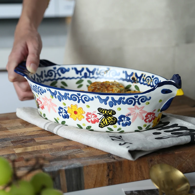 Ceramic Baking Plate Creative Cock Design Double Ear Oven Cheese Baked Pasta Western Food |