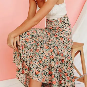 

Sexy Floral Printed Maxi Skirt Women Boho Chic High Waist Vintage Fall Beach Loose Casual Patchwork Daisy Long Skirt Summer 2020