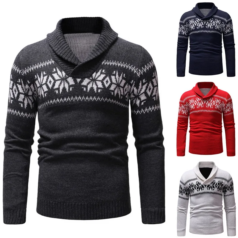 Puimentiua Men's Snow Print Knitted Sweater Coat Brand Autumn Male Casual Classic Single Button Warm Cardigan Sweater Clothes