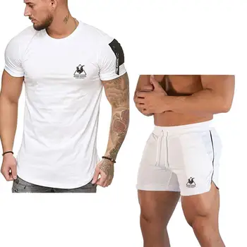 

new Men Bodybuilding Workout Leisure Short sleeve T-shirt Male Breathable Mesh Quick Dry Sportswear Jogger Beach Short Pants