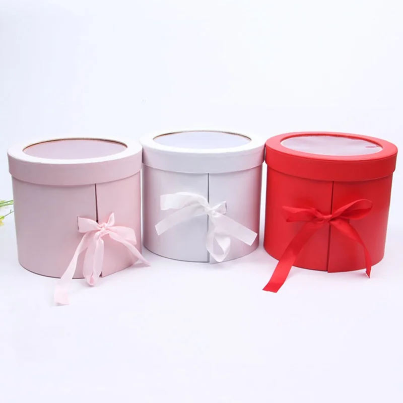 Pink round cardboard tubes gift packaging with window