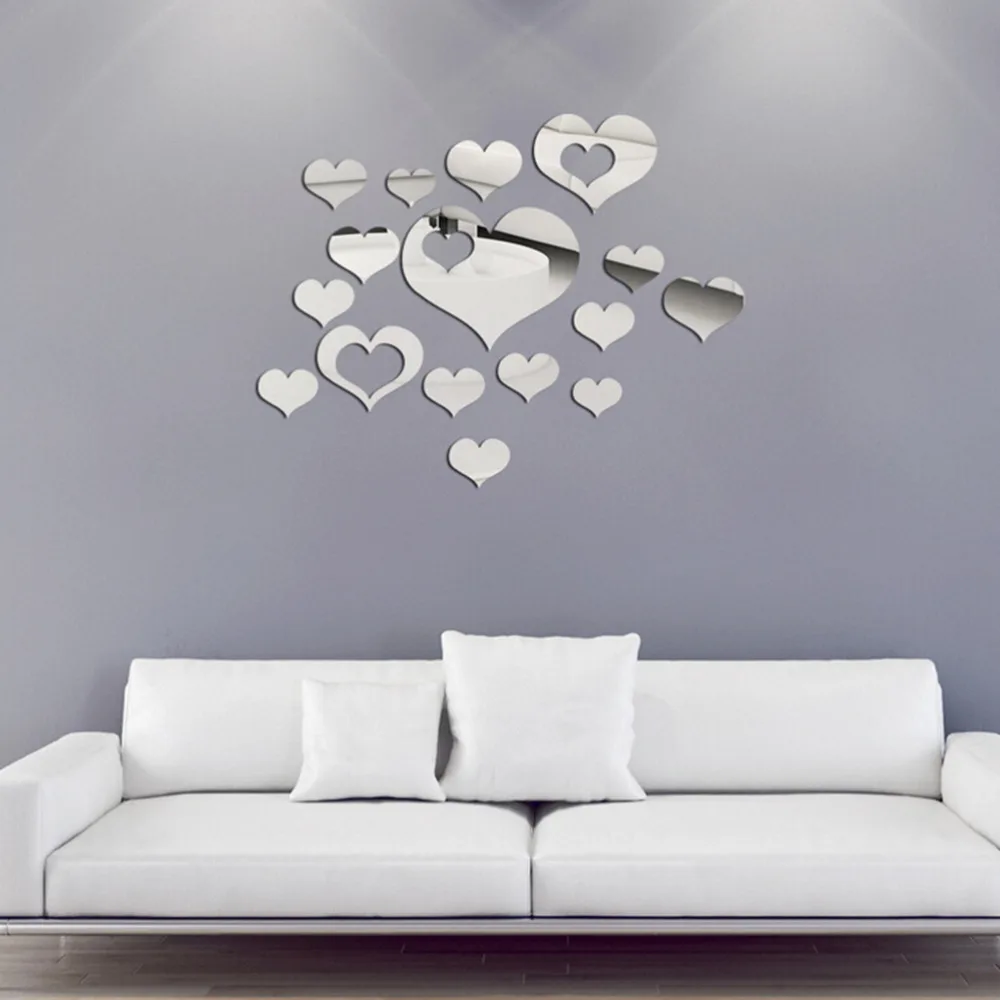 Best Promotion 16PCS Special Durable 3D DIY Love Heart Mirror Surface Art Acrylic Wall Sticker Home Decal Decor On Sale | Дом и сад