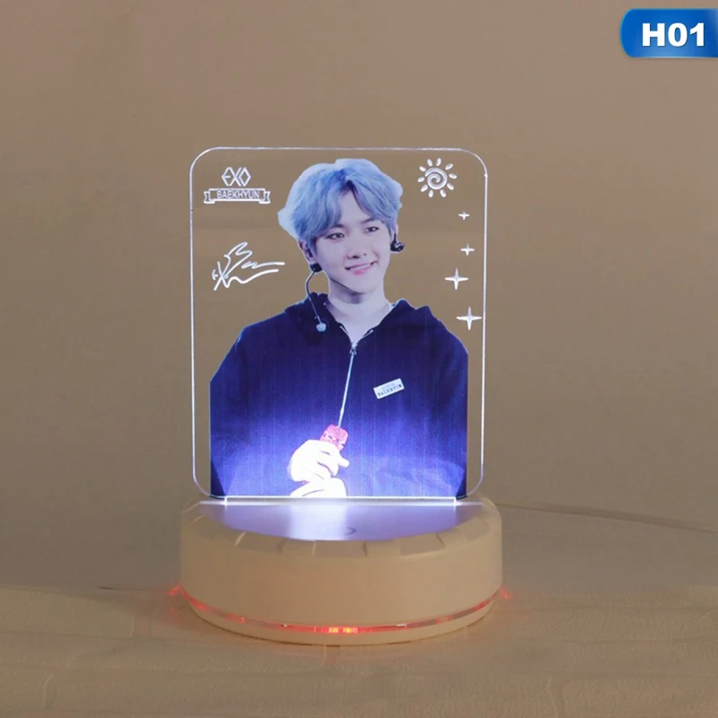 H01 EXO BAEKHYUN CHANYEOL SEHUN настольная лампа светильник палка светодиодный ночной Светильник прикроватный светильник палка светящиеся набор канцелярских принадлежностей - Цвет: H01