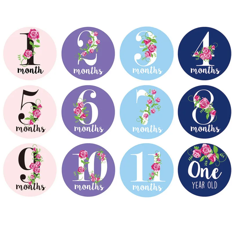 Newborn Milestone Month Sticker Baby Boys Girls Photo Photography Props E65D - Цвет: A-12PCS