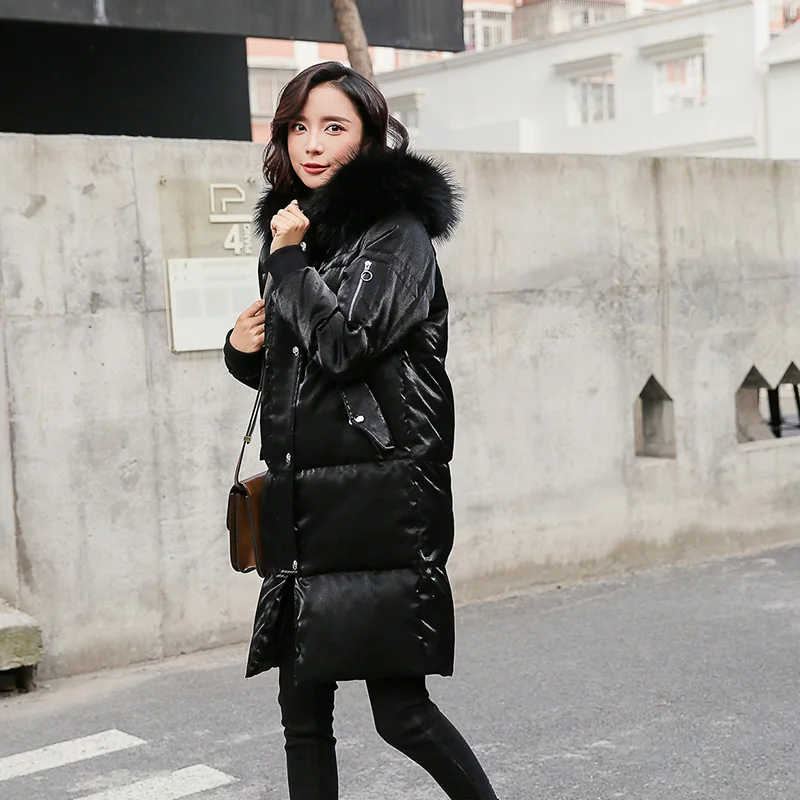 Clearance Korean real fur hood Winter jacket women down jackets slim, large-sized, thick down coat outerwear medium Long parka