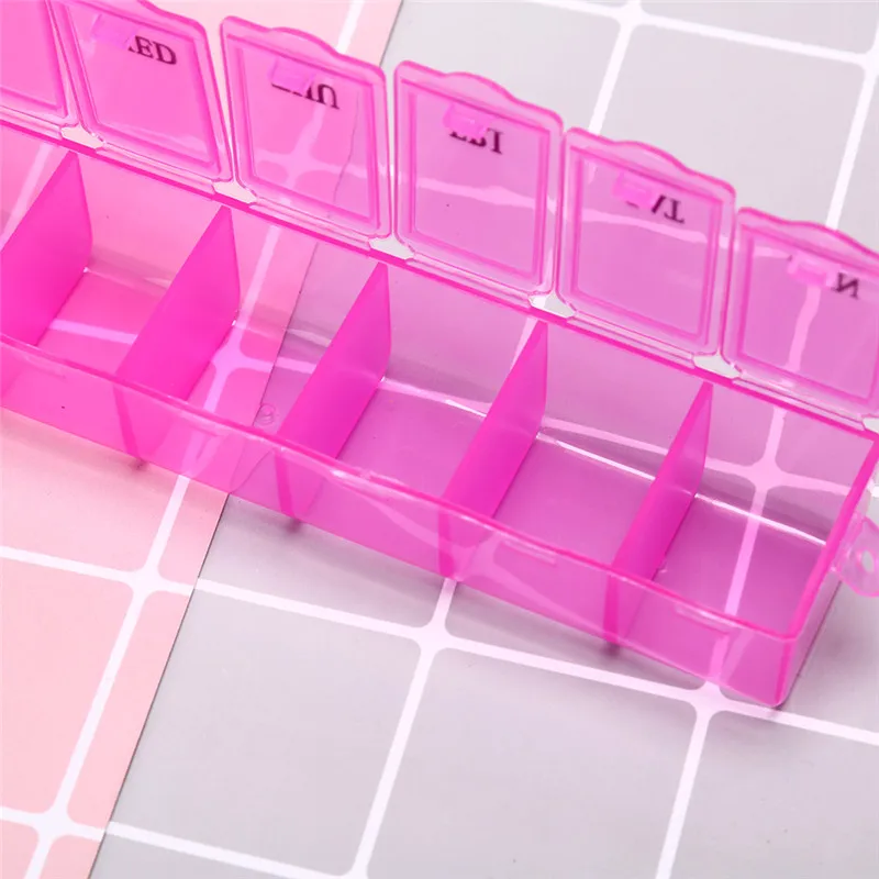 1Pc 7 Days Weekly Tablet Pill Medicine Box Holder Storage Organizer Container Case Pill Box Splitters 15x3x2.5cm